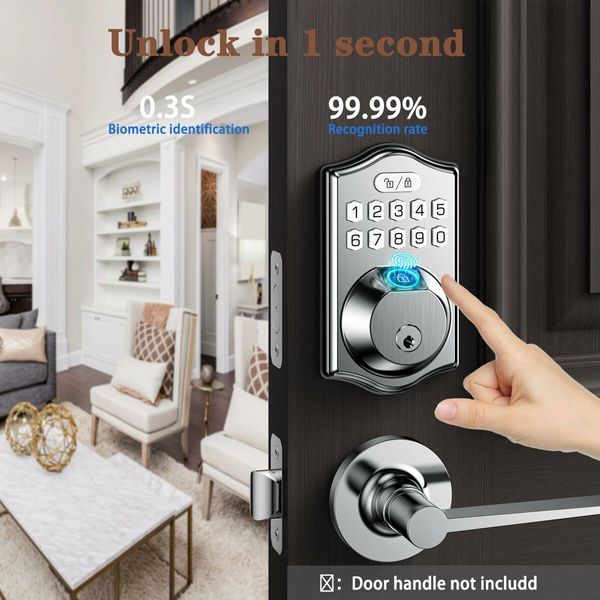 Smart Fingerprint Keyless Entry Door Lock with Keypad Smart Deadbolt Lock for Front Door with Door Lock Easy Installation (Color  Silver)