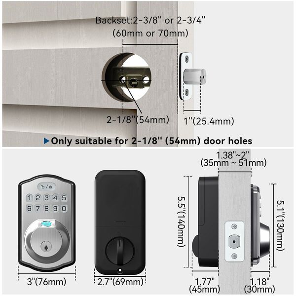 Smart Fingerprint Keyless Entry Door Lock with Keypad Smart Deadbolt Lock for Front Door with Door Lock Easy Installation (Color  Silver)