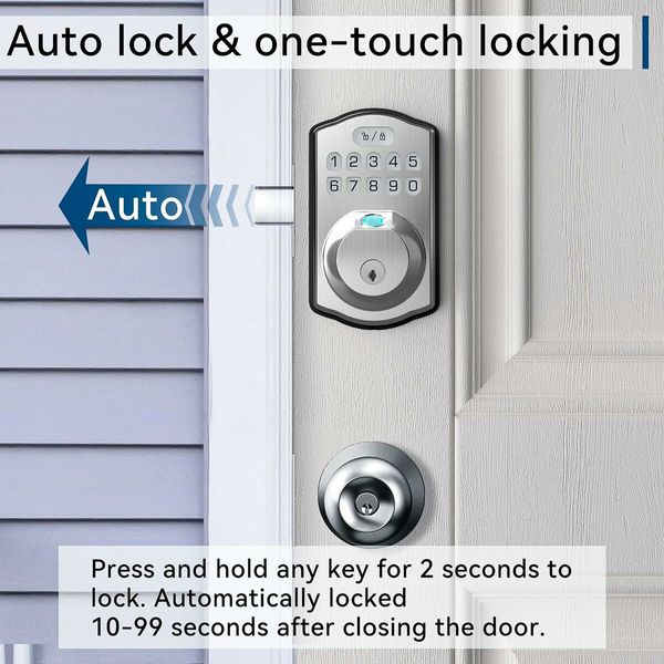 Smart Fingerprint Keyless Entry Door Lock with Keypad Smart Deadbolt Lock for Front Door with Door Lock Easy Installation (Color  Silver)