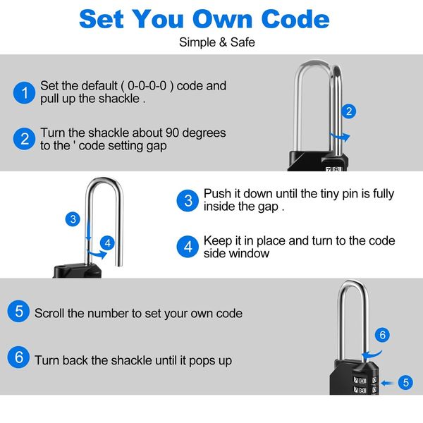 Combination Lock 4 Digit Combination Padlock for School Gym Sports Locker, Fence, Toolbox, Case, Hasp Cabinet Storage (60mm Long Shackle, 1 Pack, Black)