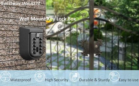 Wall Mount Key Lock Box Waterproof Key Storage with 10-Digit Combination Lock for Landlord Property Management