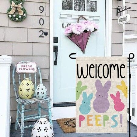 Welcome Easter Garden Flag Double Sided Vertical 12×18 Inch Bunny Banners Spring Yard Outdoor Farmhouse Decoration