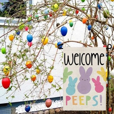 Welcome Easter Garden Flag Double Sided Vertical 12×18 Inch Bunny Banners Spring Yard Outdoor Farmhouse Decoration