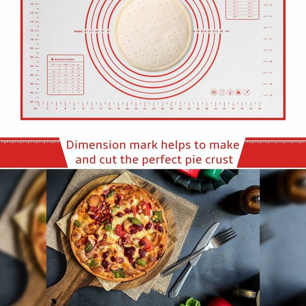 40*60cm Red Baking Mat Non Slip Pastry Mat with Measurement Non Stick BPA Free Baking Mat Sheet for Rolling Dough Counter Cookies Pie