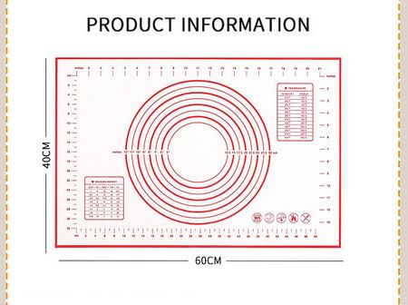 40*60cm Red Baking Mat Non Slip Pastry Mat with Measurement Non Stick BPA Free Baking Mat Sheet for Rolling Dough Counter Cookies Pie