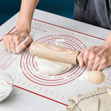 40*60cm Red Baking Mat Non Slip Pastry Mat with Measurement Non Stick BPA Free Baking Mat Sheet for Rolling Dough Counter Cookies Pie