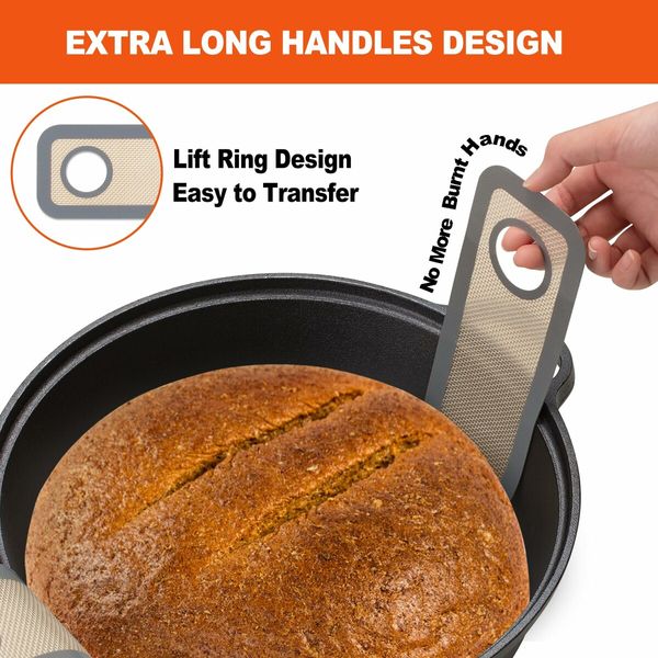 1 Pcs Grey for Transferable Dough,Bread Sling Dutch Oven,Non-Stick & Easy Clean Reusable Silicone Bread Baking Mat With Extra Long Handles