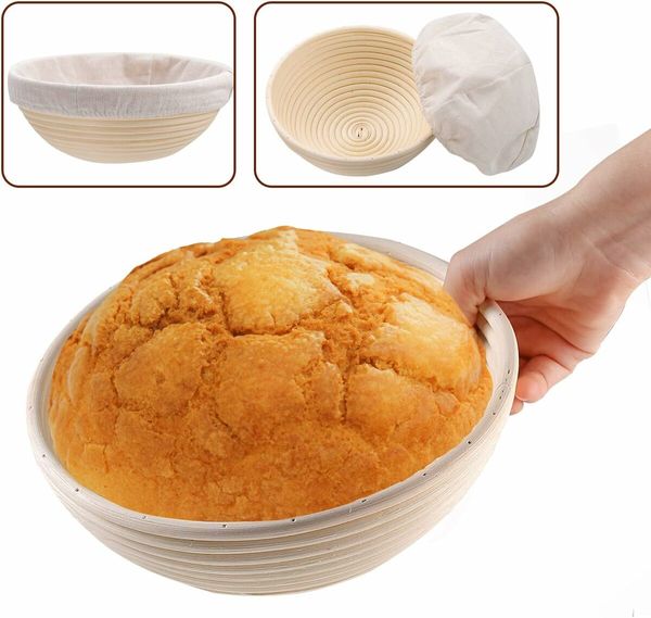 23cm Round Banneton Bread Proofing Basket Set,Sourdough Bread Baking Supplies Starter Kit, Complete Set for Bread Making with Sourdough Starter Jar