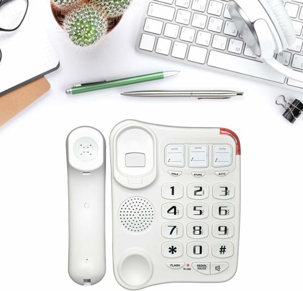 White TCF 2300 Big Button Landline Phone Desktop Telephone Amplified Sound Perfect for Seniors and Visually Challenged Loud Ringtone Fixed Home Phone