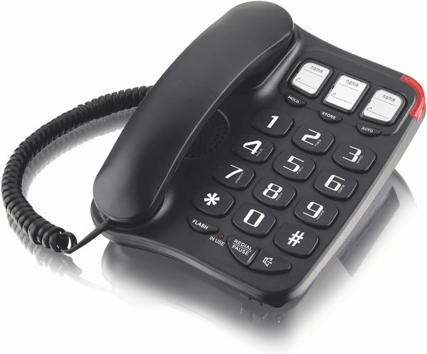 Black TCF 2300 Big Button Landline Phone Desktop Telephone Amplified Sound Perfect for Seniors and Visually Challenged Loud Ringtone Fixed Home Phone