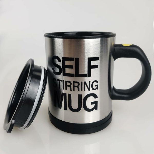 Self Stirring Coffee Mug, Stainless Steel Coffee Mug with lid Self Mixing and Spinning Home Office Travel Mixer Cup 12 to 16 OZ (Black)