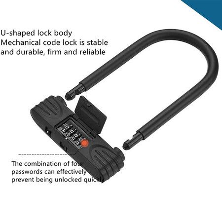 Heavy Duty U Lock, 4 Digit Combination Password Bicycle Lock with U-Lock Shackle