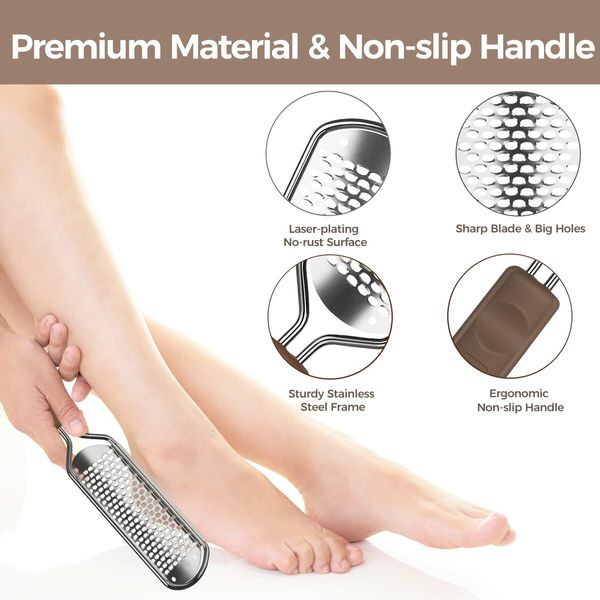 Foot File Foot Scrubber Pedicure,Callus Remover for Feet Professional Grater Rasp Foot Scraper Corns Callous Removers Cracked Dead Skin Remover for Dry and Wet Feet (Brown)