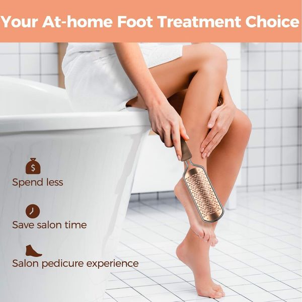 Foot File Foot Scrubber Pedicure,Callus Remover for Feet Professional Grater Rasp Foot Scraper Corns Callous Removers Cracked Dead Skin Remover for Dry and Wet Feet (Rose Golden)