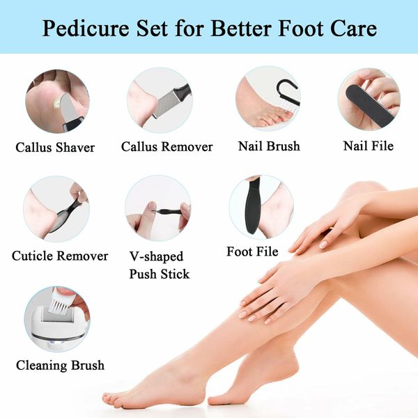 Callus Remover for Feet,13-in-1 Professional Pedicure Tools Foot Care Kit,Foot Scrubber Electric Feet File Pedi for Hard Cracked Dry Dead Skin,3 Rollers,2 Speed,Battery Display (White)