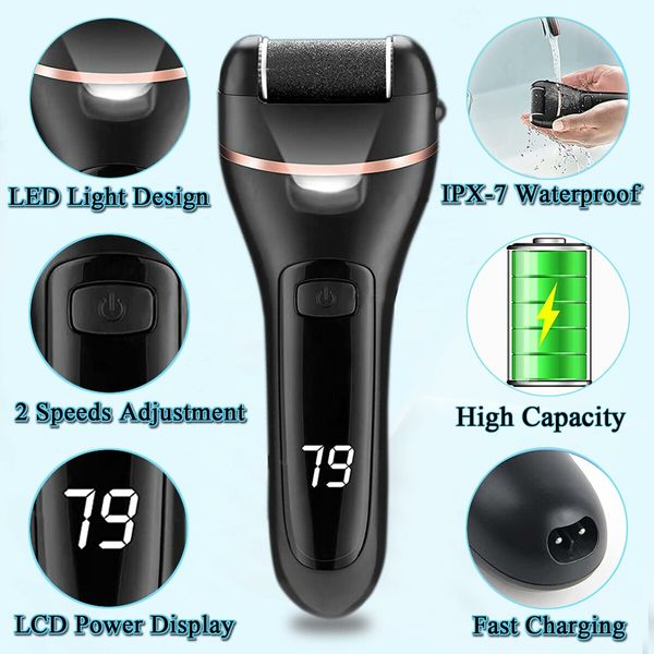 Callus Remover for Feet,13-in-1 Professional Pedicure Tools Foot Care Kit,Foot Scrubber Electric Feet File Pedi for Hard Cracked Dry Dead Skin,3 Rollers,2 Speed,Battery Display (Black)