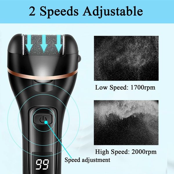 Callus Remover for Feet,13-in-1 Professional Pedicure Tools Foot Care Kit,Foot Scrubber Electric Feet File Pedi for Hard Cracked Dry Dead Skin,3 Rollers,2 Speed,Battery Display (Black)
