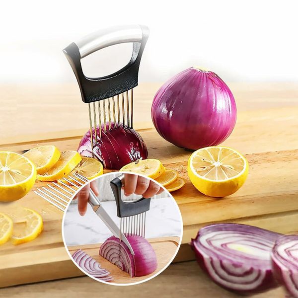 Onion Holder for Slicing,Lemon Slicer Onion Cutter for Slicing,Vegetable Cutter for Potato and Tomato,Avocados,Eggs,Food Slicer Assistant Tool for Slicing Fruit Lemon and Meat