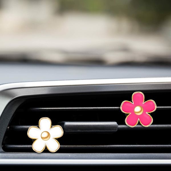 6 Pcs Daisy Flower Air Vent Clip Air Freshener Outlet Clip Car Air Conditioning Clip Charm Car Inter Decor(Red,Black,White,3 cm,3.3 cm)