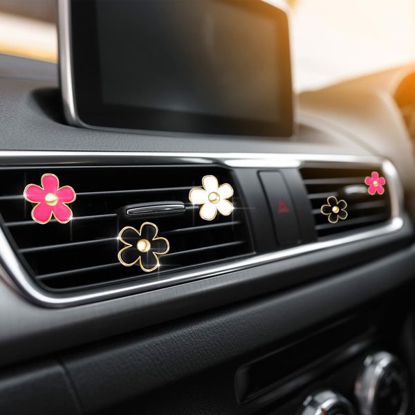 6 Pcs Daisy Flower Air Vent Clip Air Freshener Outlet Clip Car Air Conditioning Clip Charm Car Inter Decor(Red,Black,White,3 cm,3.3 cm)