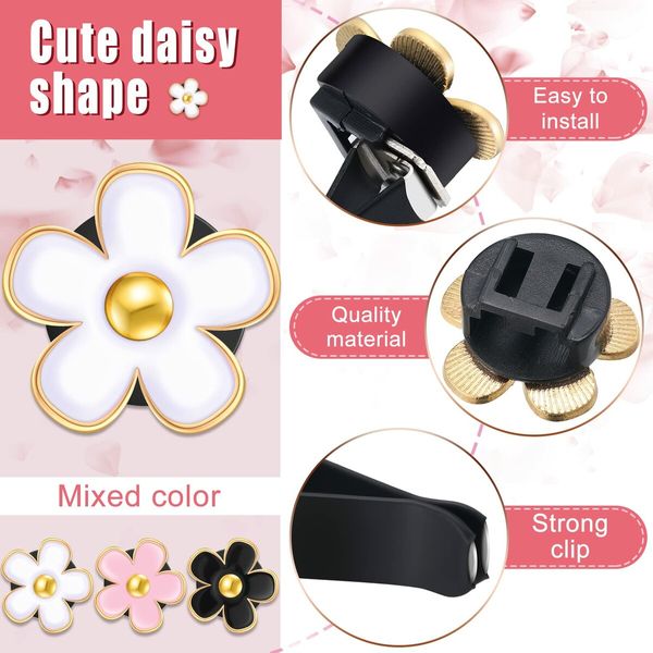 6 Pcs Daisy Flower Air Vent Clip Air Freshener Outlet Clip Car Air Conditioning Clip Charm Car Inter Decor(Black,Pink,White,3 cm,3.3 cm)