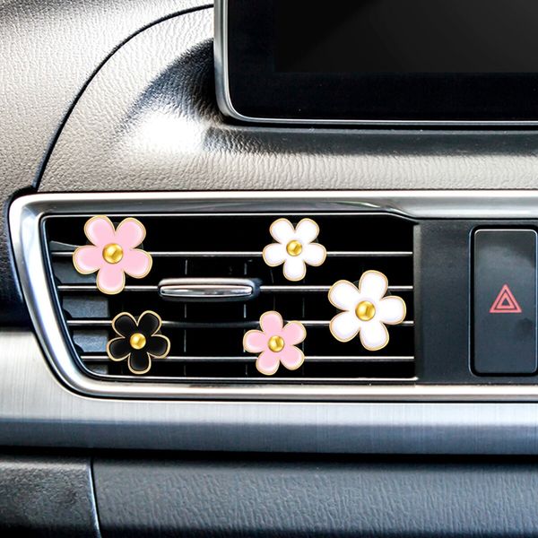 6 Pcs Daisy Flower Air Vent Clip Air Freshener Outlet Clip Car Air Conditioning Clip Charm Car Inter Decor(Black,Pink,White,3 cm,3.3 cm)