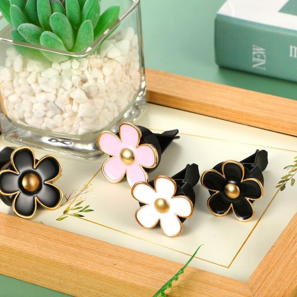 6 Pcs Daisy Flower Air Vent Clip Air Freshener Outlet Clip Car Air Conditioning Clip Charm Car Inter Decor(Black,Pink,White,3 cm,3.3 cm)