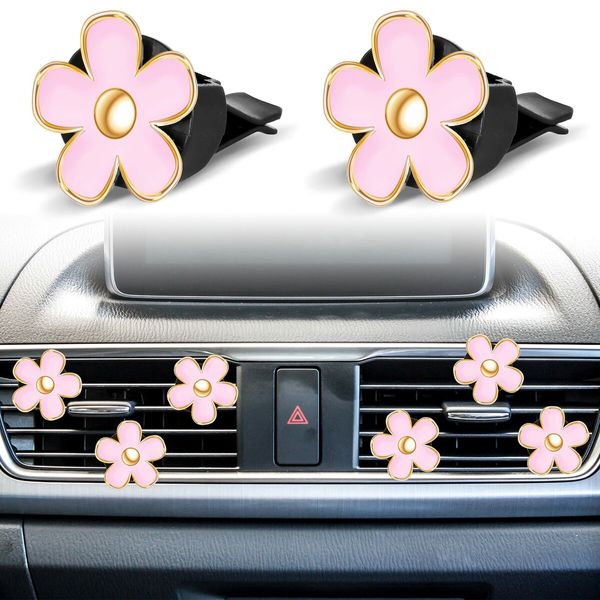 6 Pcs Daisy Flower Air Vent Clip Air Freshener Outlet Clip Car Air Conditioning Clip Charm Car Inter Decor(Pink,3 cm,3.3 cm)