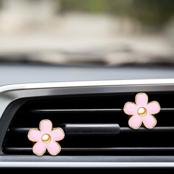 6 Pcs Daisy Flower Air Vent Clip Air Freshener Outlet Clip Car Air Conditioning Clip Charm Car Inter Decor(Pink,3 cm,3.3 cm)