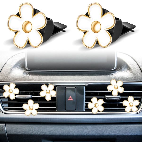 6 Pcs Daisy Flower Air Vent Clip Air Freshener Outlet Clip Car Air Conditioning Clip Charm Car Inter Decor(White,3 cm,3.3 cm)