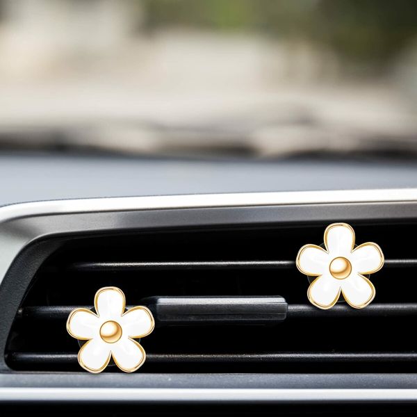 6 Pcs Daisy Flower Air Vent Clip Air Freshener Outlet Clip Car Air Conditioning Clip Charm Car Inter Decor(White,3 cm,3.3 cm)