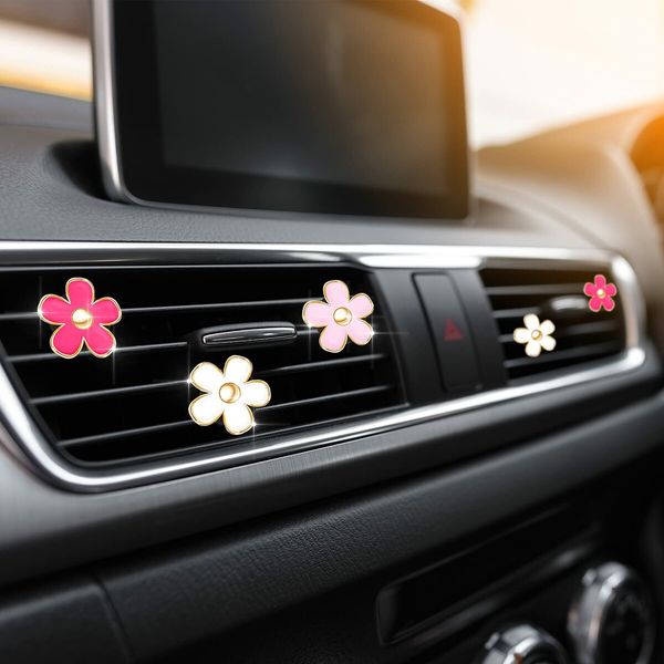 6 Pcs Daisy Flower Air Vent Clip Air Freshener Outlet Clip Car Air Conditioning Clip Charm Car Inter Decor(Red,Pink,White,3 cm,3.3 cm)