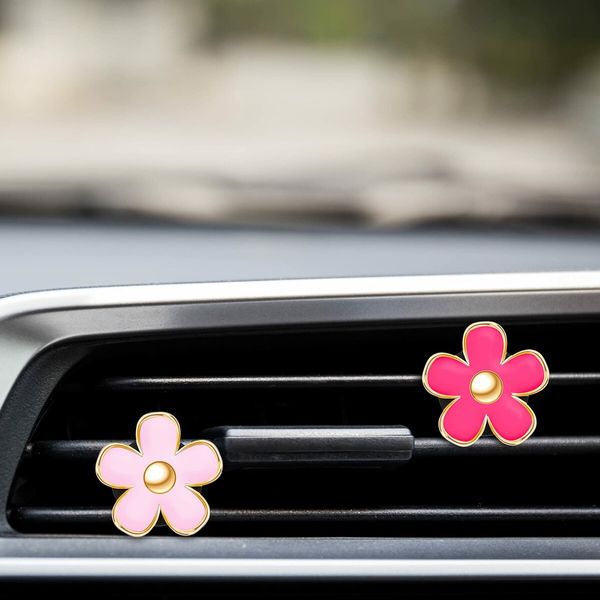 6 Pcs Daisy Flower Air Vent Clip Air Freshener Outlet Clip Car Air Conditioning Clip Charm Car Inter Decor(Red,Pink,White,3 cm,3.3 cm)