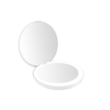 LED Lighted Travel Makeup Mirror, Daylight Compact Portable Large Lighted Folding Mirror 5 Inch Wide ,White