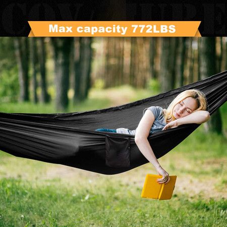 Camping Hammock,Lightweight Double Hammock,Hold Up to 772lbs,Portable Hammocks for Indoor,Outdoor,Hiking,Camping,Backpacking,Travel,Backyard,Beach Black