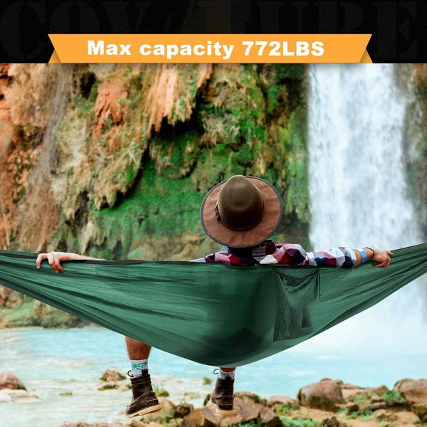 Camping Hammock,Lightweight Double Hammock,Hold Up to 772lbs,Portable Hammocks for Indoor,Outdoor,Hiking,Camping,Backpacking,Travel,Backyard,Beach (Dark Green)