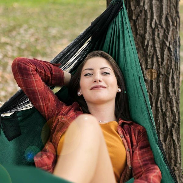 Camping Hammock,Lightweight Double Hammock,Hold Up to 772lbs,Portable Hammocks for Indoor,Outdoor,Hiking,Camping,Backpacking,Travel,Backyard,Beach (Dark Green)