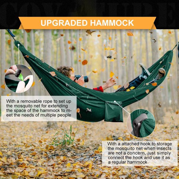 Camping Hammock,Lightweight Double Hammock,Hold Up to 772lbs,Portable Hammocks for Indoor,Outdoor,Hiking,Camping,Backpacking,Travel,Backyard,Beach (Dark Green)