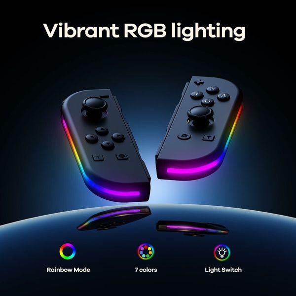 Replacement Controller for Switch with RGB LED Adjustable Turbo Motion Control Wake-Up and Screenshot Features in Black