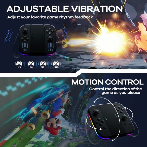 Replacement Controller for Switch with RGB LED Adjustable Turbo Motion Control Wake-Up and Screenshot Features in Black