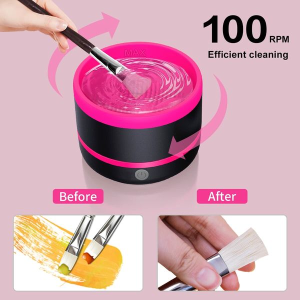 Electric Maker Up Brush Cleaner Rinse Cup,USB Brush Cleaning Washer Rinser for Makerup Brush Acrylic,Watercolor,Oil,Gouache (Red)