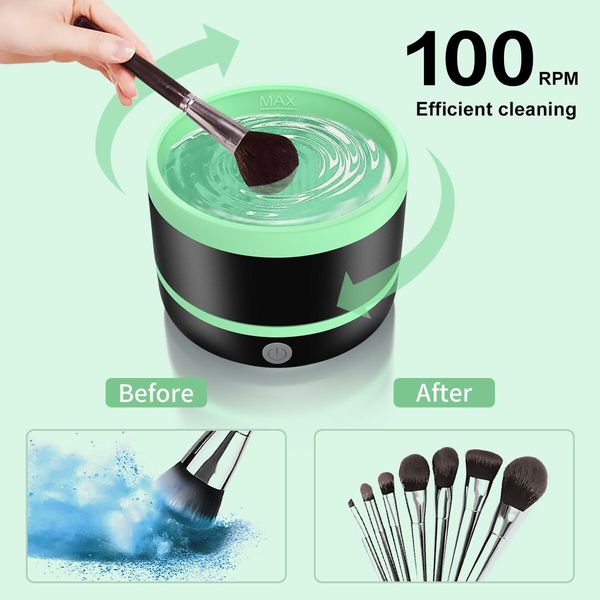 Electric Maker Up Brush Cleaner Rinse Cup,USB Brush Cleaning Washer Rinser for Makerup Brush,Acrylic,Watercolor,Oil,Gouache (Green)