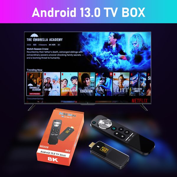 Android 13.0 TV Box 2GB RAM 16GB ROM TV Box H96 Max M3 RK3528 Quad-Core 64bit Cortex-A53 with 2.4G BT 5.0/ 3D Ultra HD 8K/ H.265/Smart TV Box