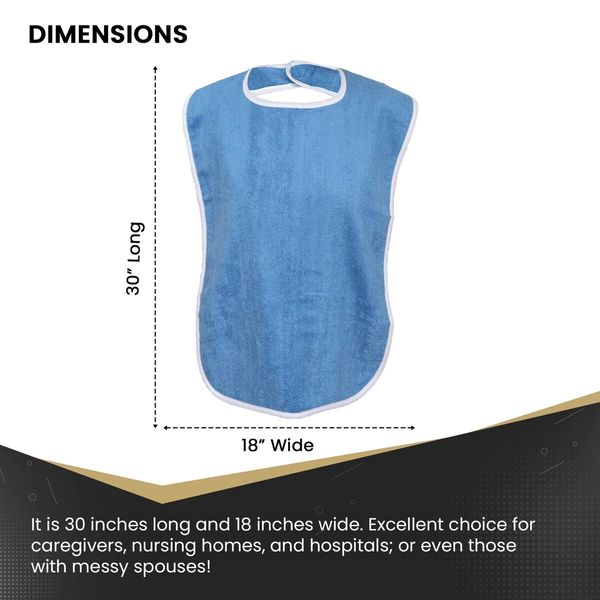 Adjustable Bibs for Men and Women Terry Clothing Protectors for Elderly Seniors and Disabled Machine Washable in Blue