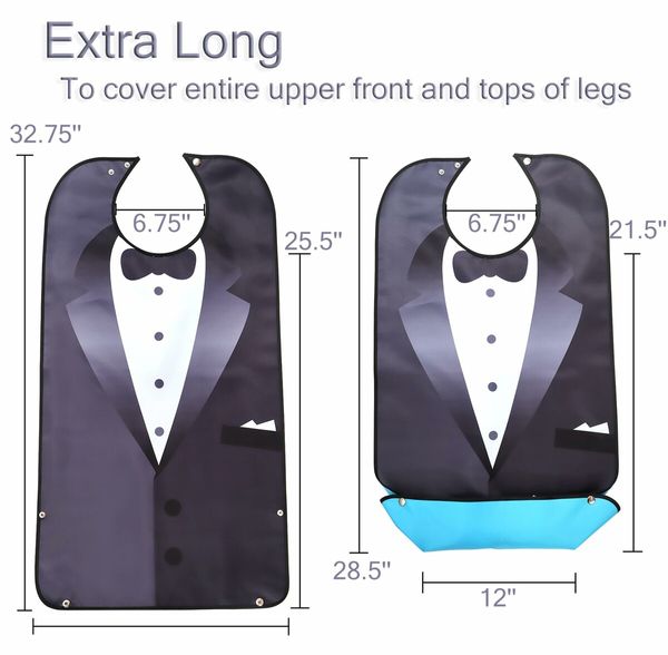 Bibs for Eating, Washable and Waterproof  Bibs for Elderly Men 34 X 17.5 Inch Clothing Protectors  for Men Seniors , Bow Tie