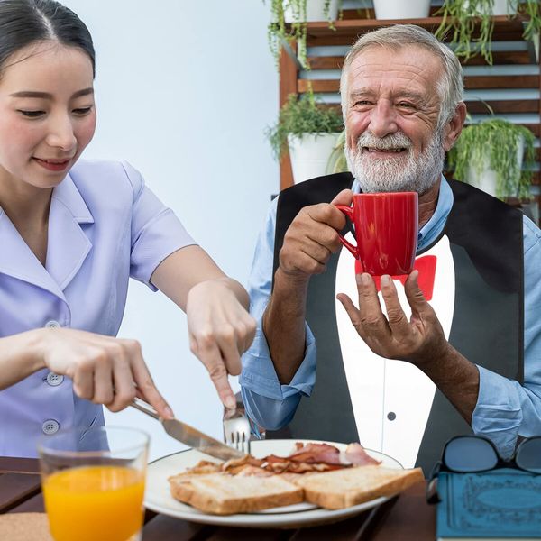 Bibs for Eating, Washable and Waterproof  Bibs for Elderly Men 34 X 17.5 Inch Clothing Protectors  for Men Seniors , Bow Tie