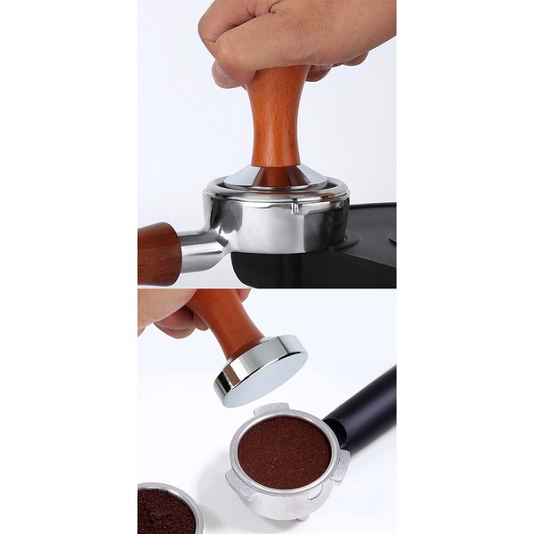 51mm Espresso Tamper-Premium Barista Coffee Tamper Stainless Steel Espresso Tamper Coffee Press Tool Tamper Espresso Handle,90x51mm,Solid wood