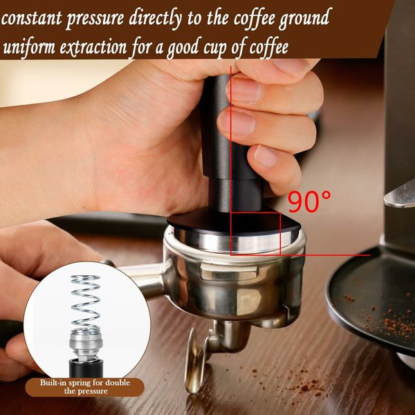 Espresso Coffee Tamper with Calibrated Spring-loaded 25lb/30lbs Replacement Springs Ripple Base Black Premium Barista Tool Anodized Aluminum (58mm)