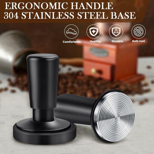 Espresso Coffee Tamper with Calibrated Spring-loaded 25lb/30lbs Replacement Springs Ripple Base Black Premium Barista Tool Anodized Aluminum (58mm)