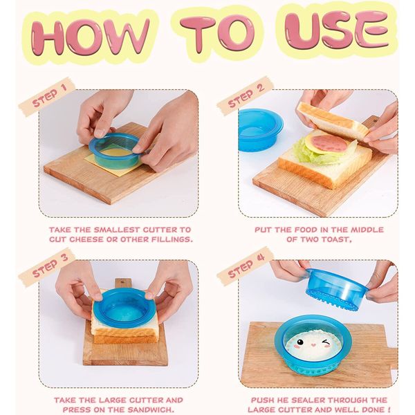 Sandwich Cutter and Sealer,5 PCS Sandwich Cutter for Kids,Decruster Sandwich Maker,Sandwich Press Crimper DIY Jelly Crustless Sandwich Bread Pie Cookie Cutter for Children Boys Girls